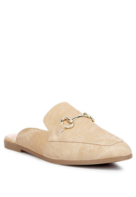 Beige Sleek Flat Almond Toe Slip On Mule Loafers-Plus Size Dream Girl