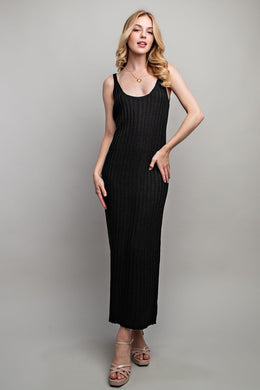 Black Knit Ribbed Knit Sleeveless Tank Style Maxi Dress-Plus Size Dream Girl