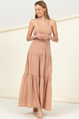 Said Yes Taupe Sleeveless Tiered Maxi Dress-Plus Size Dream Girl