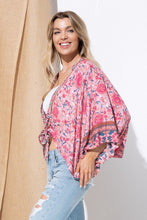 Load image into Gallery viewer, Turquoise Floral Squared Open Kimono Cardigan-Plus Size Dream Girl
