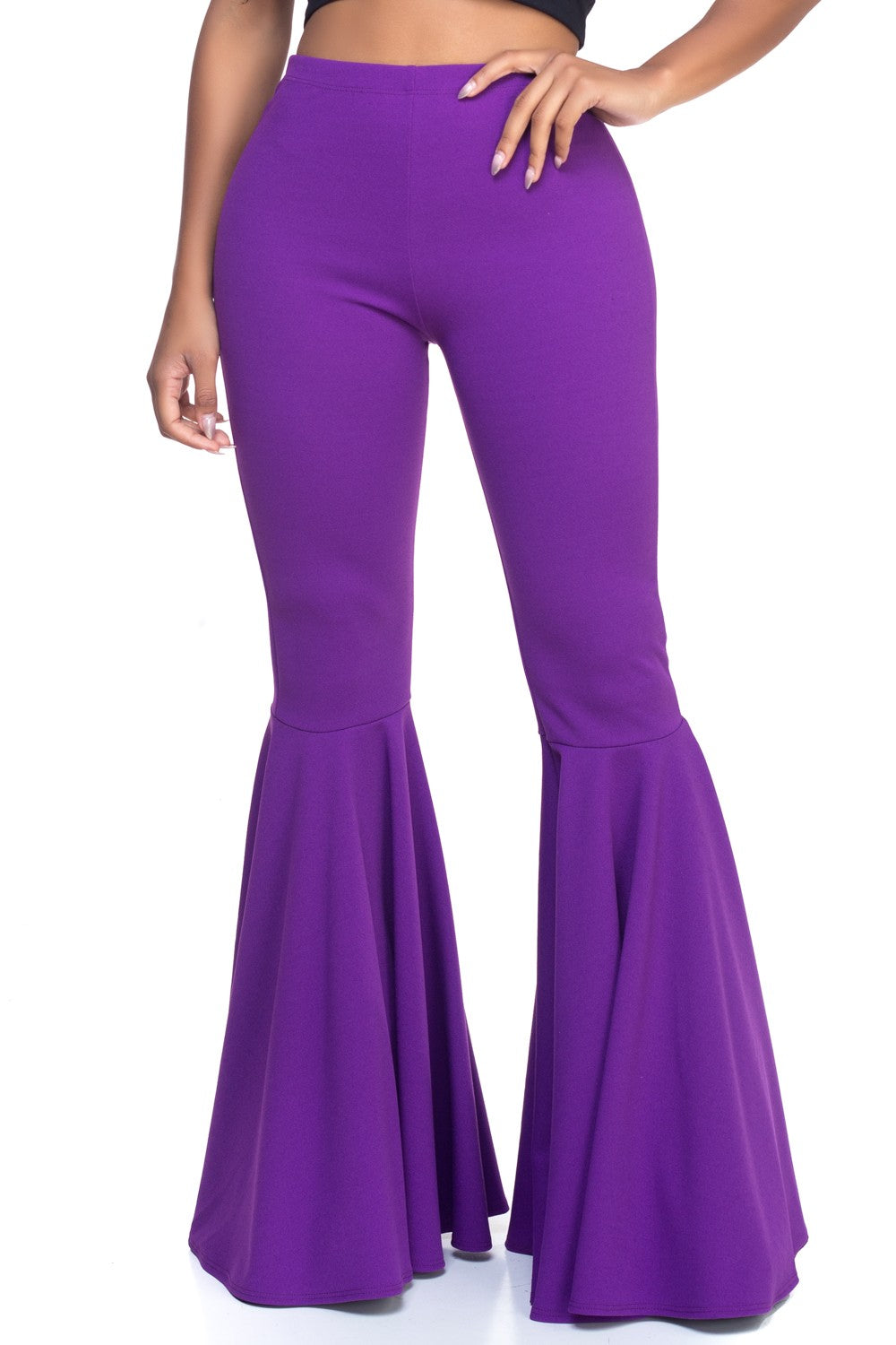 Plus Size Purple Ruffled Flare High Waist Pants-Plus Size Dream Girl