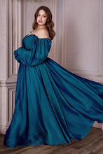 Load image into Gallery viewer, Curvy Sweetheart Sage Green Satin Off Shoulder Long Sleeve Maxi Dress-Plus Size Dream Girl
