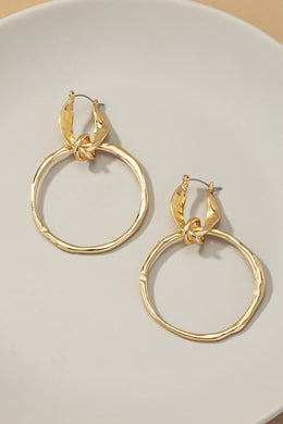 Statement Gold Hammered Hoop Drop Earrings-Plus Size Dream Girl