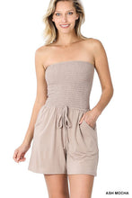 Load image into Gallery viewer, Smocked Spring Ash Mocha Tube Shorts Romper with Pockets-Plus Size Dream Girl
