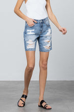 Load image into Gallery viewer, Distressed Hem Bermuda Blue Denim Shorts-Plus Size Dream Girl
