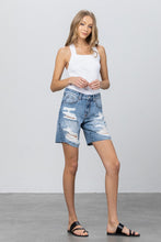 Load image into Gallery viewer, Distressed Hem Bermuda Blue Denim Shorts-Plus Size Dream Girl
