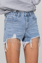 Load image into Gallery viewer, Rhinestone Blue Ripped Denim Shorts-Plus Size Dream Girl
