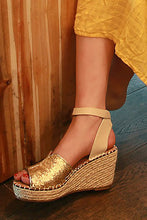 Load image into Gallery viewer, Platform Espadrille Gold Matte Sequin Wedge Heels-Plus Size Dream Girl
