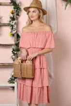 Load image into Gallery viewer, Effortless Pink Off Shoulder Layers Ruffle Dress-Plus Size Dream Girl
