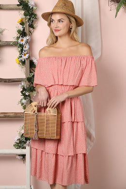 Effortless Pink Off Shoulder Layers Ruffle Dress-Plus Size Dream Girl