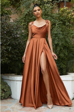 Load image into Gallery viewer, Goddess Satin Champagne Gold High Split Sleeveless Maxi Gown-Plus Size Dream Girl
