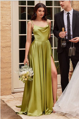 Goddess Satin Lime Green High Split Sleeveless Maxi Gown-Plus Size Dream Girl