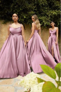 Goddess Satin Mauve Pink High Split Sleeveless Maxi Gown-Plus Size Dream Girl