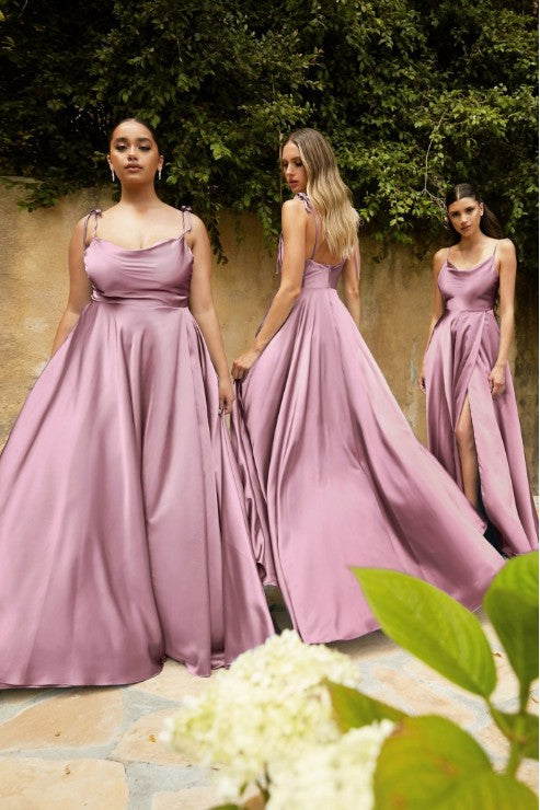 Goddess Satin Mauve Pink High Split Sleeveless Maxi Gown-Plus Size Dream Girl