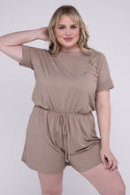 Load image into Gallery viewer, Plus Size Casual Coral Short Sleeve Drawstring Shorts Romper with Pockets-Plus Size Dream Girl
