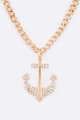 Crystal Anchor Gold Pendant Necklace Set-Plus Size Dream Girl