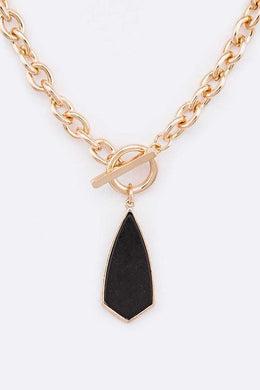 Genuine Black Stone Pendant Chain Necklace-Plus Size Dream Girl
