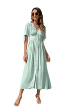 Load image into Gallery viewer, Pretty Beige Button Down Maxi Dress-Plus Size Dream Girl
