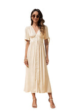 Load image into Gallery viewer, Pretty Beige Button Down Maxi Dress-Plus Size Dream Girl
