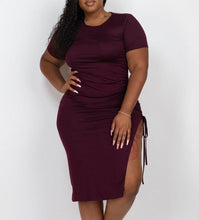Load image into Gallery viewer, Plus Size Black Drawstring Ruched Midi Dress-Plus Size Dream Girl
