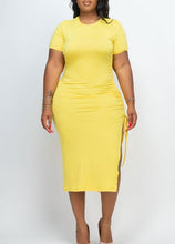 Load image into Gallery viewer, Plus Size Coral Drawstring Ruched Midi Dress-Plus Size Dream Girl
