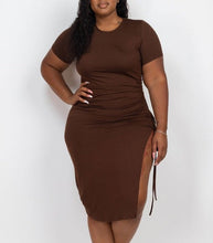 Load image into Gallery viewer, Plus Size Yellow Drawstring Ruched Midi Dress-Plus Size Dream Girl

