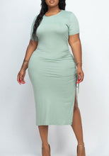 Load image into Gallery viewer, Plus Size Coral Drawstring Ruched Midi Dress-Plus Size Dream Girl
