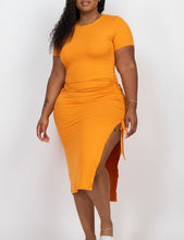 Load image into Gallery viewer, Plus Size Yellow Drawstring Ruched Midi Dress-Plus Size Dream Girl
