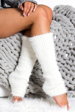 Soft Knit White Eyelash Leg Warmers-Plus Size Dream Girl