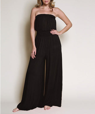 Bamboo Strapless Black Chic Wide Leg Jumpsuit-Plus Size Dream Girl