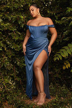 Load image into Gallery viewer, Satin Corset Black Off Shoulder Long Gown-Plus Size Dream Girl
