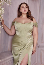 Load image into Gallery viewer, Satin Corset Black Off Shoulder Long Gown-Plus Size Dream Girl
