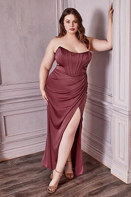 Satin Corset Rosewood Off Shoulder Long Gown-Plus Size Dream Girl