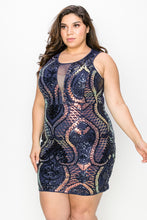 Load image into Gallery viewer, Plus Size Geometric Blue Sequin Glitter Mini Dress-Plus Size Dream Girl
