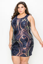 Load image into Gallery viewer, Plus Size Geometric Black/Gold Sequin Glitter Mini Dress-Plus Size Dream Girl
