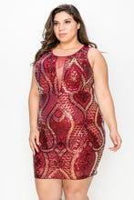 Load image into Gallery viewer, Plus Size Geometric Gold Sequin Glitter Mini Dress-Plus Size Dream Girl
