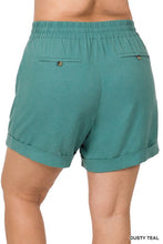 Load image into Gallery viewer, Plus Ash Rose Linen Drawstring-Waist Shorts with Pockets-Plus Size Dream Girl
