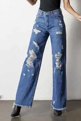 Distressed Frayed Hem Blue Jeans-Plus Size Dream Girl