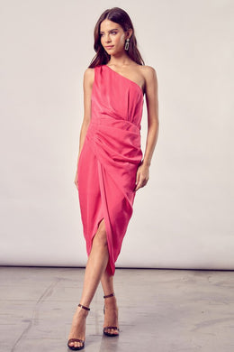 Modern Paradise Pink One Shoulder Wrap Dress-Plus Size Dream Girl