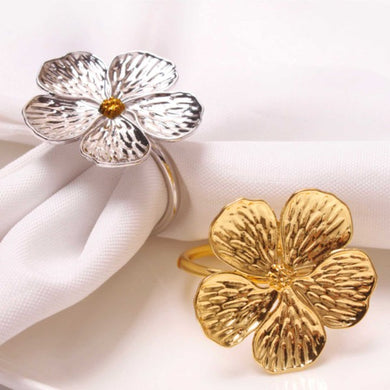 Gold 5 Leaf Flower Napkin Ring -Set of 6-Plus Size Dream Girl
