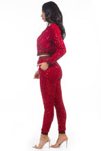 Load image into Gallery viewer, Red Sparkle Bomber Jacket &amp; Pants Set-Plus Size Dream Girl
