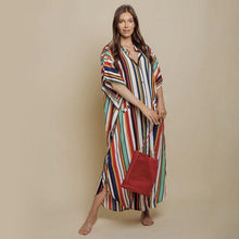Load image into Gallery viewer, Multi Color Striped Kimono Loose Fit Maxi Dress-Plus Size Dream Girl
