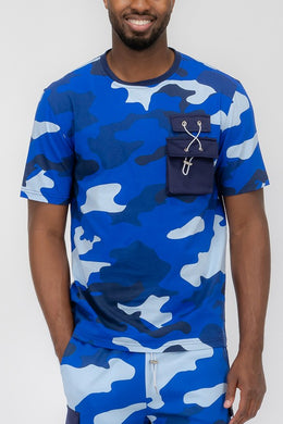 Men's Blue Camo Short Sleeve TShirt-Plus Size Dream Girl