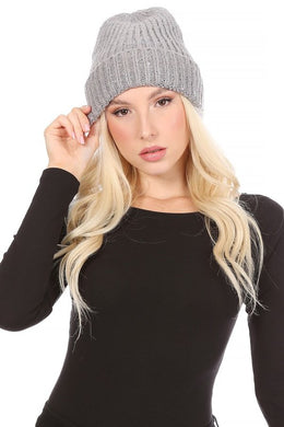 Grey Knitted Sequin Beanie Hat-Plus Size Dream Girl
