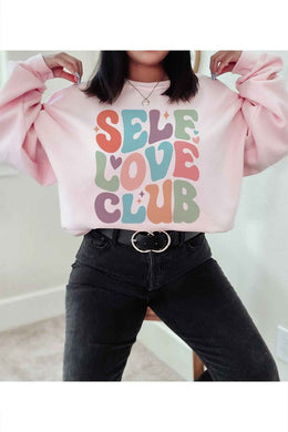 Plus Size Pink Self Love Long Sleeve Graphic Sweatshirt-Plus Size Dream Girl