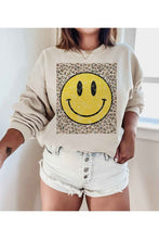 Load image into Gallery viewer, Plus Size Sand Happy Face Leopard Graphic Swearshirt-Plus Size Dream Girl
