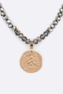 Embossed Medallion Pendant Beaded Necklace-Plus Size Dream Girl