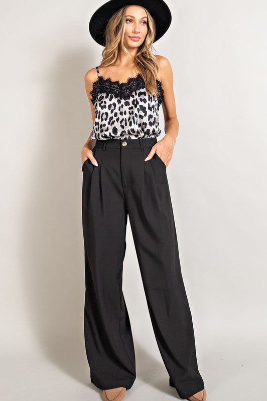 Navy Blue Flowy & Relaxed Straight Leg Pants-Plus Size Dream Girl