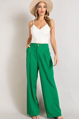 Chic Green Flowy & Relaxed Straight Leg Pants-Plus Size Dream Girl