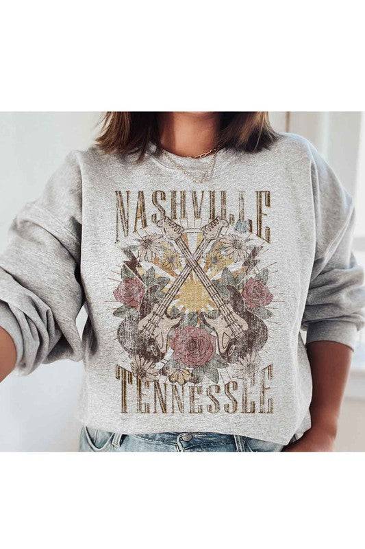 Plus Size Nashville Tennessee White Long Sleeve Graphic Sweatshirt-Plus Size Dream Girl